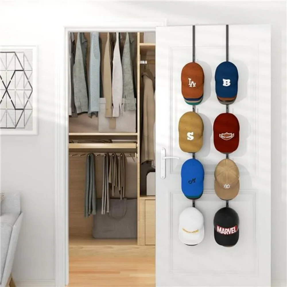Over Door Hat Rack Hanging Cap Organizer Holds 40 Baseball Caps with Hooks